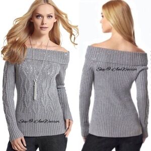 WHBM lurex sequin cable off the shoulder sweater *shop@iamwarrior